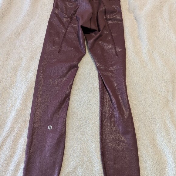 Lululemon Wunder Train Foil Tight Red Merlot 25" w/Pockets Free shipping! - Picture 11 of 13